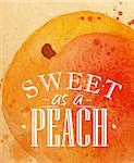 Poster watercolor peach lettering sweet as a peach drawing on kraft