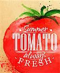 Poster watercolor tomato lettering summer tomato always fresh drawing on kraft paper