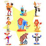 Circus collection with carnival, fun fair, vector icons illustration