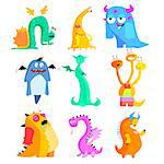 Cute Monsters and Aliens. Colourful Vector Illustration Set