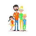 Happy Family with Parents Wearing Glasses. Flat Vector Illustration