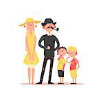 Family with Parents Wearing Hats. Flat Vector Illustration