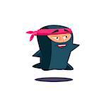 Running Cute Emotional Ninja. Flat Vector Illustration