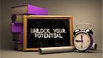 Hand Drawn Unlock Your Potential Concept  on Chalkboard. Blurred Background. Toned 3d Illustration.