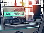 Small Business Concept - Closeup on Laptop Screen in Modern Office Workplace. Toned 3d Illustration with Selective Focus.