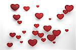 set of red hearts on white background