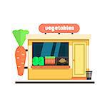 Vegetables Shop Front window buildings. Flat Vector Illustration