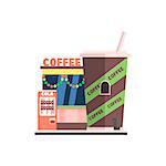 Coffee Shop Front in Christmas. Flat Vector Illustration