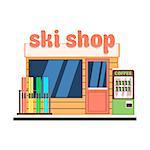 Ski Shop Front window buildings. Flat Vector Illustration