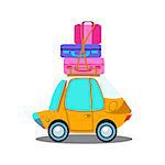Car Side View With Heap Of Luggage, Flat Vector Illustration