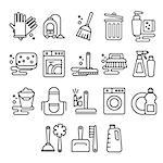 Cleaning, laundry, washing vector icons in flat style