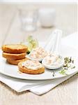 Scottish lochmuir salmon pate and tartare dipping platter with toasted bread crackers