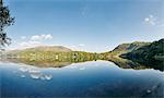 Landscape reflection in Grasmere Lake, Grasmere, Cumbria, UK