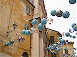 Globe Balloons hanging over Streets, Mondovi, Piedmont, Italy