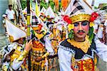 Baris dancers at a cremation ceremony for a high priest in Ubud, Bali, Indonesia