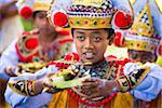 Young Baris dancers at a temple festival, Gianyar, Bali, Indonesia