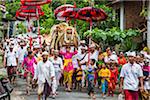 People carrying Sacred Barongs in a parade at a temple festival in Petulu village, near Ubud, Bali, Indonesia