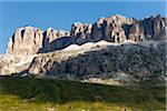 Scenic view of mountains and foothills, Sella Group from the famous path, Viel dal Pan, Dolomites, Trentino Alto Adige, Italy