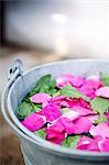 Petals floating on water in bucket