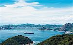 High angle view of ship sailing in bay, Niteroi, Rio De Janeiro, Brazil