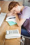 High angle view of businesswoman sleeping on desk