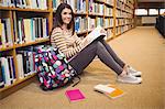 Portrait of smiling female student learning in library