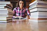 Concentrated female student studying at desk