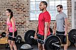 Fit people lifting barbell weight