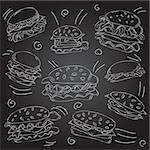 Fast food hamburger doodle set - vector illustration - blackboard and chalk