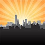 New York cityscape on Sunburst Pattern. Vector illustration