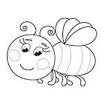 Cute cartoon bee, funny ruddy bee flying, vector illustration, coloring book page for children