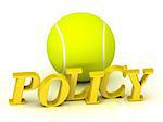 POLYCY - inscription of bright color letters and tennis ball on white background