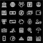 Banking line icons on black background, stock vector