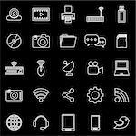 Hi-tech line icons on black background, stock vector