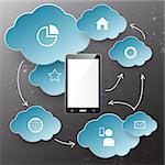 Electronic device and cloud technology on grey background