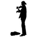 Silhouette street violinist on white background. Vector illustration.