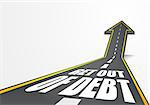 detailed illustration of a highway road going up as an arrow with Get out of Debt  text, eps10 vector