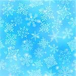 Christmas Seamless Background with White Snowflakes and Stars on Blue Sky