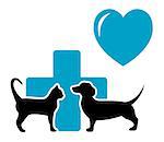 blue veterinarian symbol with black cat and dog dachshund silhouette