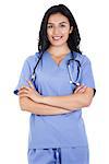 Stock image of female health care worker isolated on white background