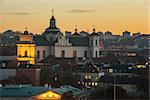 Vilnius, capital city Lithuania:  Aerial view of Church of the Holy Spirit, Sventosios Dvasios Baznycia, in the sunset