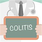 minimalistic illustration of a doctor holding a blackboard with Colitis text, eps10 vector