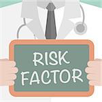 minimalistic illustration of a doctor holding a blackboard with Risk Factor text, eps10 vector