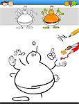 Cartoon Illustration of Drawing and Coloring Educational Task for Preschool Children with Alien Fantasy Character