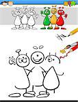 Cartoon Illustration of Drawing and Coloring Educational Task for Preschool Children with Aliens Fantasy Character
