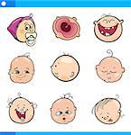 Cartoon Illustration of Cute Babies Faces Set
