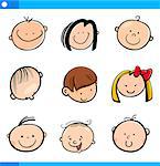 Cartoon Illustration of Cute Children or Babies Faces Set