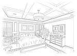 Detailed Line Drawing of A Beautiful Bedroom.