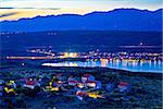 Posedarje bay and Velebit mountain sunset view, coast of Croatia