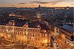 Aerial view of Old Town of Vilnius, Lithuania in the sunset